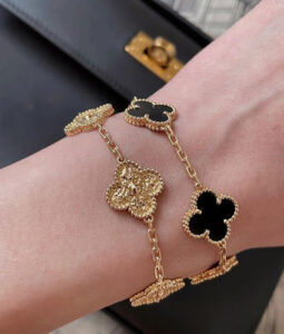 Click to view full screen 18K Vintage Alhambra Five Motifs Clover Onyx Bracelet photo review