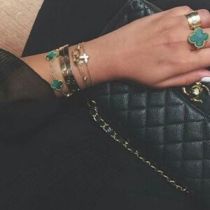 Click to view full screen 18K Vintage Alhambra Five Motifs Malachite Clover Bracelet photo review