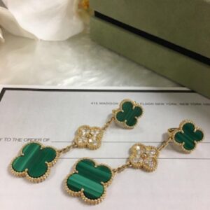 18K Magic Alhambra Three Malachite Motifs Clover Earrings photo review